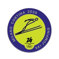 MC26 OLYMPIC PICTOGRAM - SKI JUMPING SILVER METAL PIN 33MM X 33MM