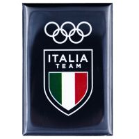 MAGNETE STAMPATO 78X53MM OLYMPIC+ITALIA TEAM EMBLEMA BIANCHI FONDO BLU