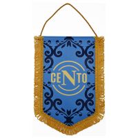 GAGLIARDETTO PENTAGONALE CM 28X20 CON FRANGE DORATE STAMPA LOGO ORO