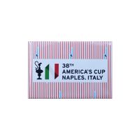 MAGNETE AMERICA'S CUP 38 RETTANGOLARE SFONDO RIGATO ARANCIONE CON COPPA