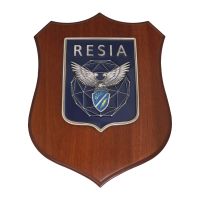 CREST IN METALLO SMALTATO BASE LEGNO 22,5X17,5CM RESIA AERONAUTICA MILITARE