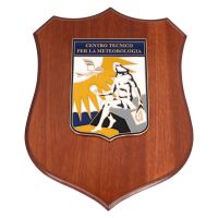 CREST IN METALLO SMALTATO BASE LEGNO 22,5X17,5CM CENTRO TECNICO METEOROLOGIA AERONAUTICA MILITARE