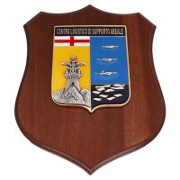 CREST IN METALLO SMALTATO BASE LEGNO 22,5X17,5CM CENTRO LOGISTICO DI SUPPORTO AREALE AERONAUTICA MILITARE