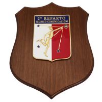 CREST IN METALLO SMALTATO BASE LEGNO 22,5X17,5CM 2 REPARTO TECNICO COMUNICAZIONI AERONAUTICA MILITARE