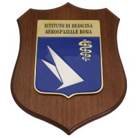 CREST IN METALLO SMALTATO BASE LEGNO 22,5X17,5CM ISTITUTO MEDICINA AEROSPAZIALE ROMA AERONAUTICA MILITARE