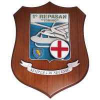 CREST IN METALLO SMALTATO BASE LEGNO 22,5X17,5CM 1 REPASAN TORINO ESERCITO ITALIANO