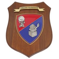 CREST IN METALLO SMALTATO BASE LEGNO CL15 23X18CM COMANDO TRASMISSIONI ESERCITO ITALIANO