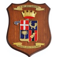 CREST IN METALLO SMALTATO BASE LEGNO 22,5X17,5CM 10 RGT GENIO GUASTATORI ESERCITO ITALIANO