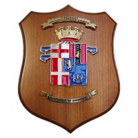 CREST IN METALLO SMALTATO BASE LEGNO 22,5X17,5CM 17 RGT CONTRAEREI SFORZESCA ESERCITO ITALIANO