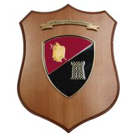 CREST IN METALLO SMALTATO BASE LEGNO 22,5X17,5CM 1 REPARTO INFRASTRUTTURE ESERCITO ITALIANO