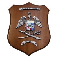 CREST IN METALLO SMALTATO BASE LEGNO 22,5X17,5CM 8 RGT ARTIGLIERIA TERRESTRE PASUBIO ESERCITO ITALIANO