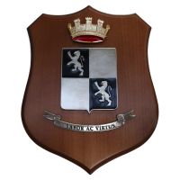 CREST IN METALLO SMALTATO BASE LEGNO 22,5X17,5CM BTG LOGISTICO AOSTA ESERCITO ITALIANO