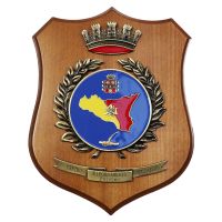 CREST IN METALLO SMALTATO BASE LEGNO 22,5X17,5CM CENTRO RIFORNIMENTI COM. PALERMO ESERCITO ITALIANO