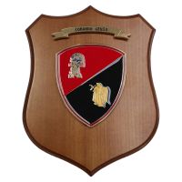 CREST IN METALLO SMALTATO BASE LEGNO 22,5X17,5CM COMANDO GENIO ESERCITO ITALIANO
