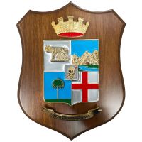 CREST IN METALLO SMALTATO BASE LEGNO 22,5X17,5CM 1 RGT TRASMISSIONI ESERCITO ITALIANO