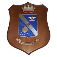 CREST IN METALLO SMALTATO BASE LEGNO 22,5X17,5CM ISTITUTO GEOGRAFICO MILITARE ESERCITO ITALIANO