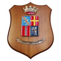 CREST IN METALLO SMALTATO BASE LEGNO 22,5X17,5CM REP SUPPORTI TATTICI AOSTA ESERCITO ITALIANO