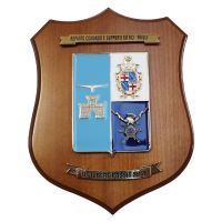 CREST IN METALLO SMALTATO BASE LEGNO 22,5X17,5CM REP SUPPORTI TATTICI FRIULI ESERCITO ITALIANO