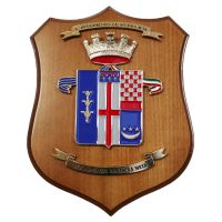 CREST IN METALLO SMALTATO BASE LEGNO 22,5X17,5CM 6 RGT GENIO PIONIERI ESERCITO ITALIANO