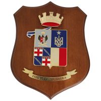 CREST IN METALLO SMALTATO BASE LEGNO 22,5X17,5CM 121 RGT ARTIGLIERIA CONTRAEREI RAVENNA ESERCITO ITALIANO