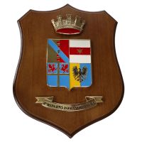 CREST IN METALLO SMALTATO BASE LEGNO 22,5X17,5CM 4 REPARTO INFRASTRUTTURE ESERCITO ITALIANO