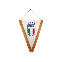 GAGLIARDETTO TRIANGOLARE 17X14 CM FRANGIA DORATA, RETRO BIANCO LOGO FIGC