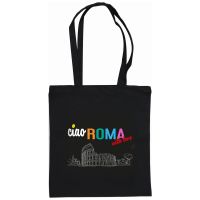 SHOPPER IN COTONE NERO 180 GR CON MANICI LUNGHI ROMA WITH LOVE
