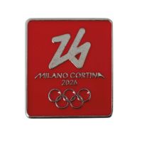 MAGNETE SMALTATO 40X36 MM OLYMPIC EMBLEMA MONOCROMATICO FONDO ROSSO