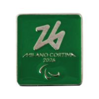 MAGNETE SMALTATO 40X36 MM PARALYMPIC EMBLEMA MONOCROMATICO FONDO VERDE
