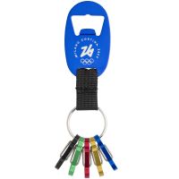 PORTACHIAVI APRIBOTTIGLIE ALLUMINIO BLU OLYMPIC EMBLEMA INCISO A LASER