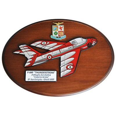 CREST ARALDICO AEREI F-84F THUNDERSTREAK DIAVOLI ROSSI GHEDI 1957 AERONAUTICA MILITARE MIS CM 22,5 X 17,5