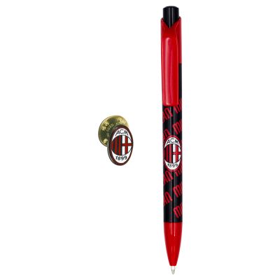 SET PENNA PLASTICA E DISTINTIVO LOGO UFFICIALE MILAN