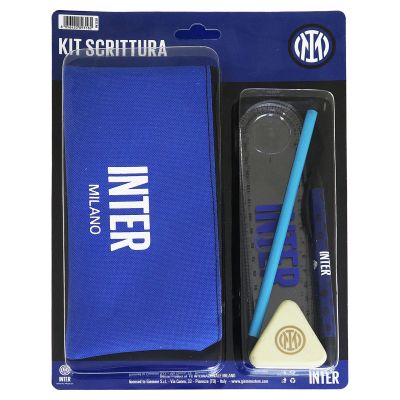 KIT DA SCRITTURA CON GRAFICHE ASSORTITE COMPOSTO DA 1 RIGHELLO, 1 GOMMA, 1 MATITA, 1 PENNA, 1 PORTAPENNE INTER