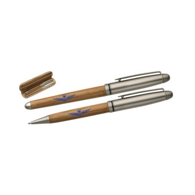 SET PENNA A SFERA E ROLLER IN BAMBOO E METALLO