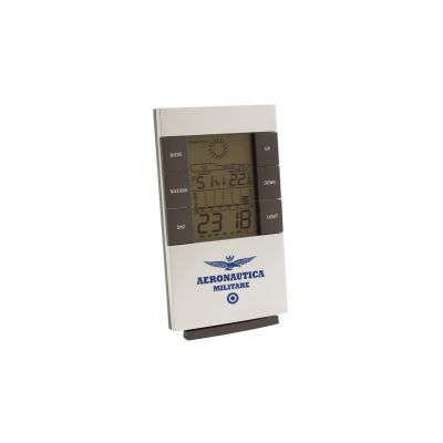 STAZIONE METEO CON PREVISIONE DEL TEMPO DISPLAY ILLUMINATO LCD, FUNZIONE ALLARME, INDICAZIONE DEL GIORNO, TERMOMETRO, PIEDINO DA APPOGGIO SUL RETRO DIMENSIONI 14 X 8 X 2 CM