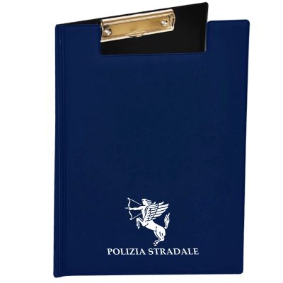 CARTELLA PORTA BLOCK-NOTES A4 CON MOLLA LOGO POLIZIA STRADALE STAMPATO