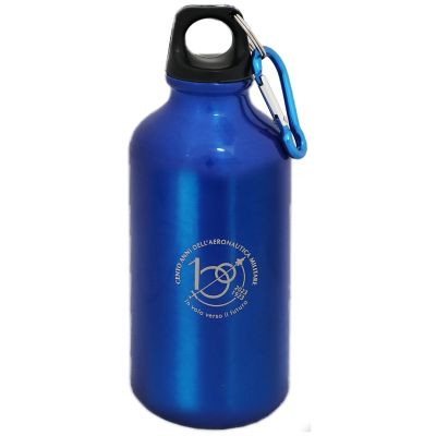 BORRACCIA BLU WATERPROOF CON MOSCHETTONE IN ALLUMINIO, CAPACITA' 400 ML