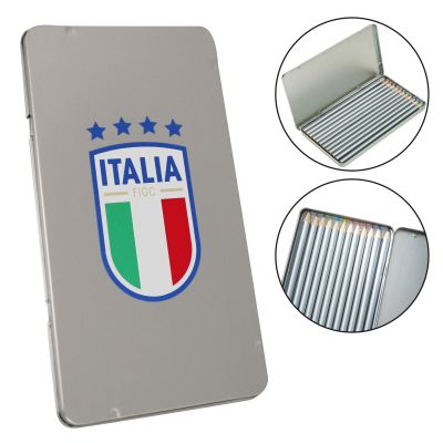 SET MATITE COLORATE LUNGHE IN CONFEZIONE IN METALLO RETTANGOLARE FIGC