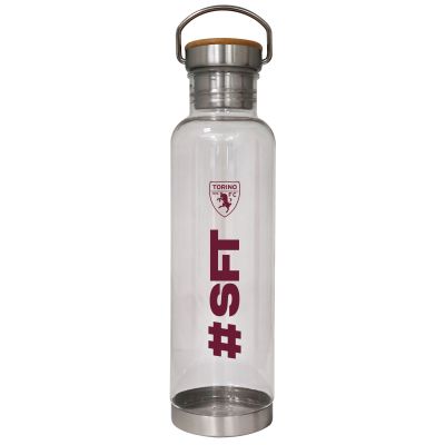 BORRACCIA TRITAN TRASPARENTE TAPPO ACCIAIO E BAMBU' SCRITTA SFT 800 ML