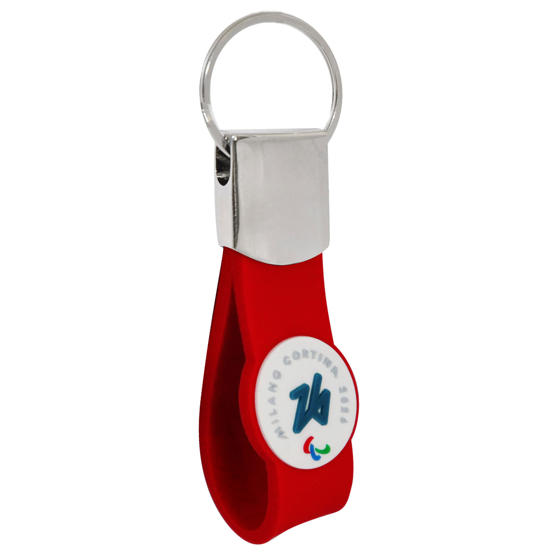 PORTACHIAVI PVC METALLO PARALYMPIC EMBLEMA COLORATO FONDO ROSSO