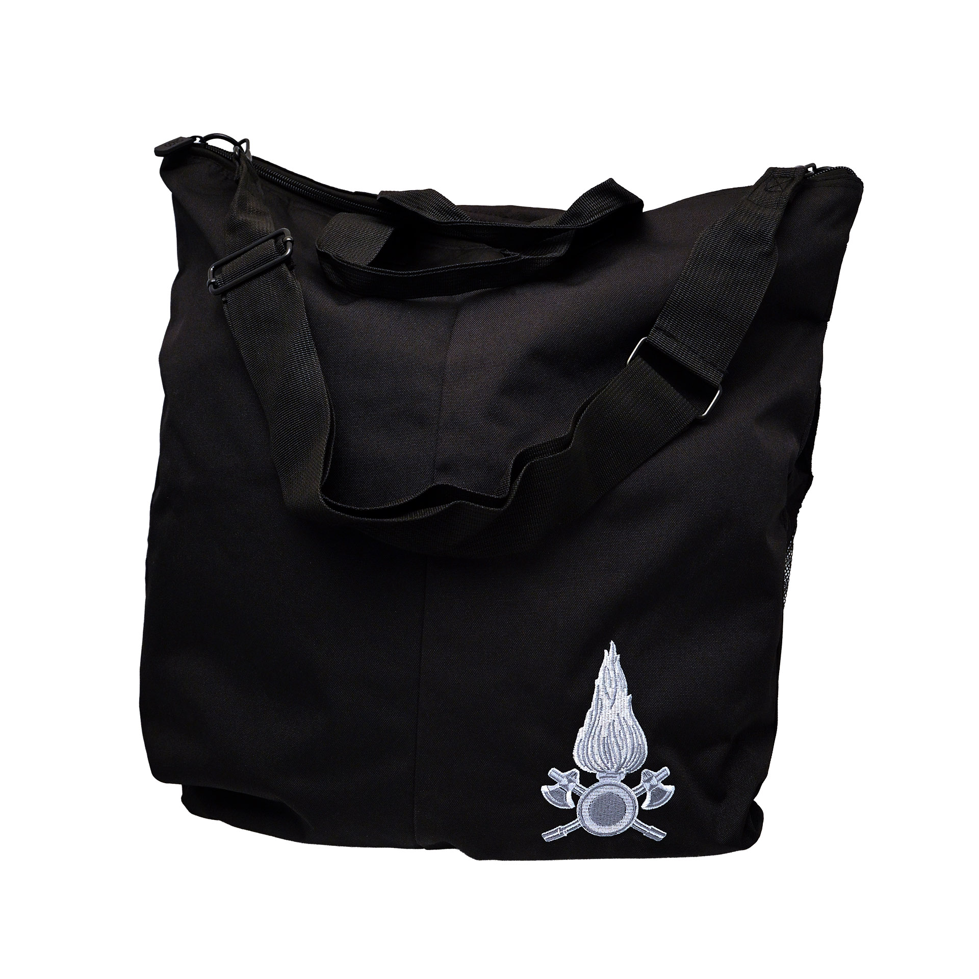 BORSA PORTACASCO NERA VIGILI DEL FUOCO CON TRACOLLA 48X51 CM