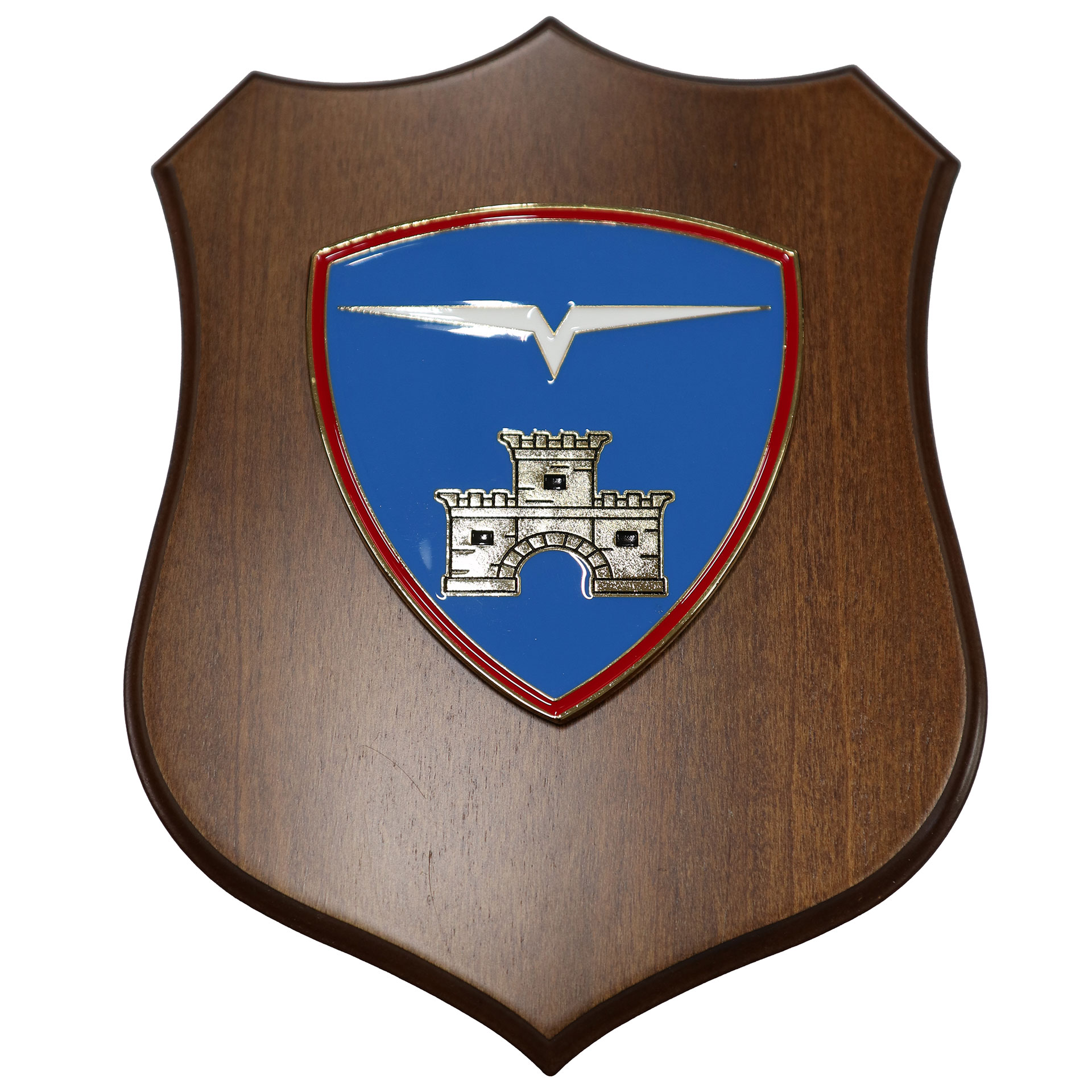 CREST IN METALLO SMALTATO BASE LEGNO 22,5X17,5CM BRIG. AEROMOBILE FRIULI