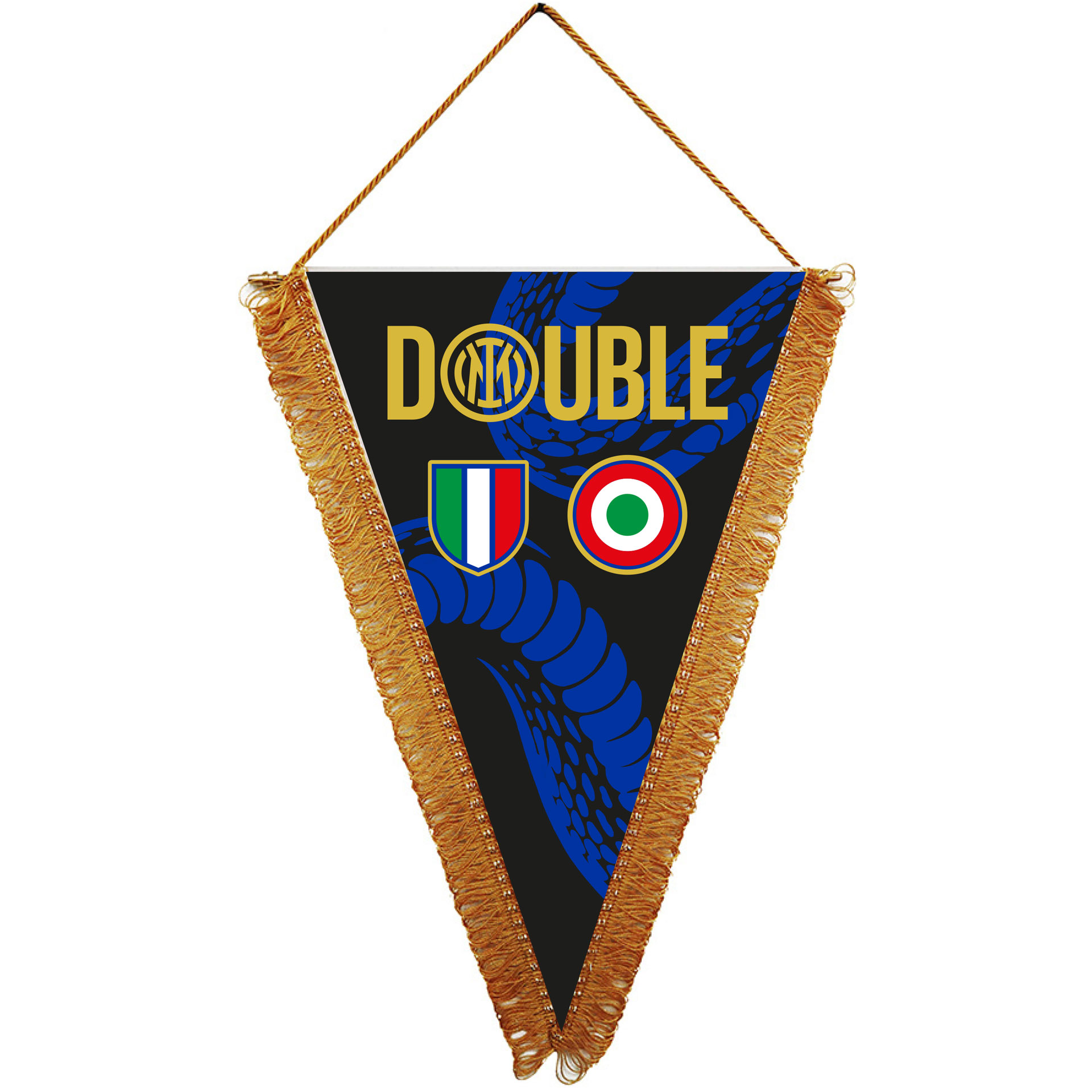 GAGLIARDETTO TRIANGOLARE 28X20 CON FRANGE DORATE LINEA DOUBLE INTER