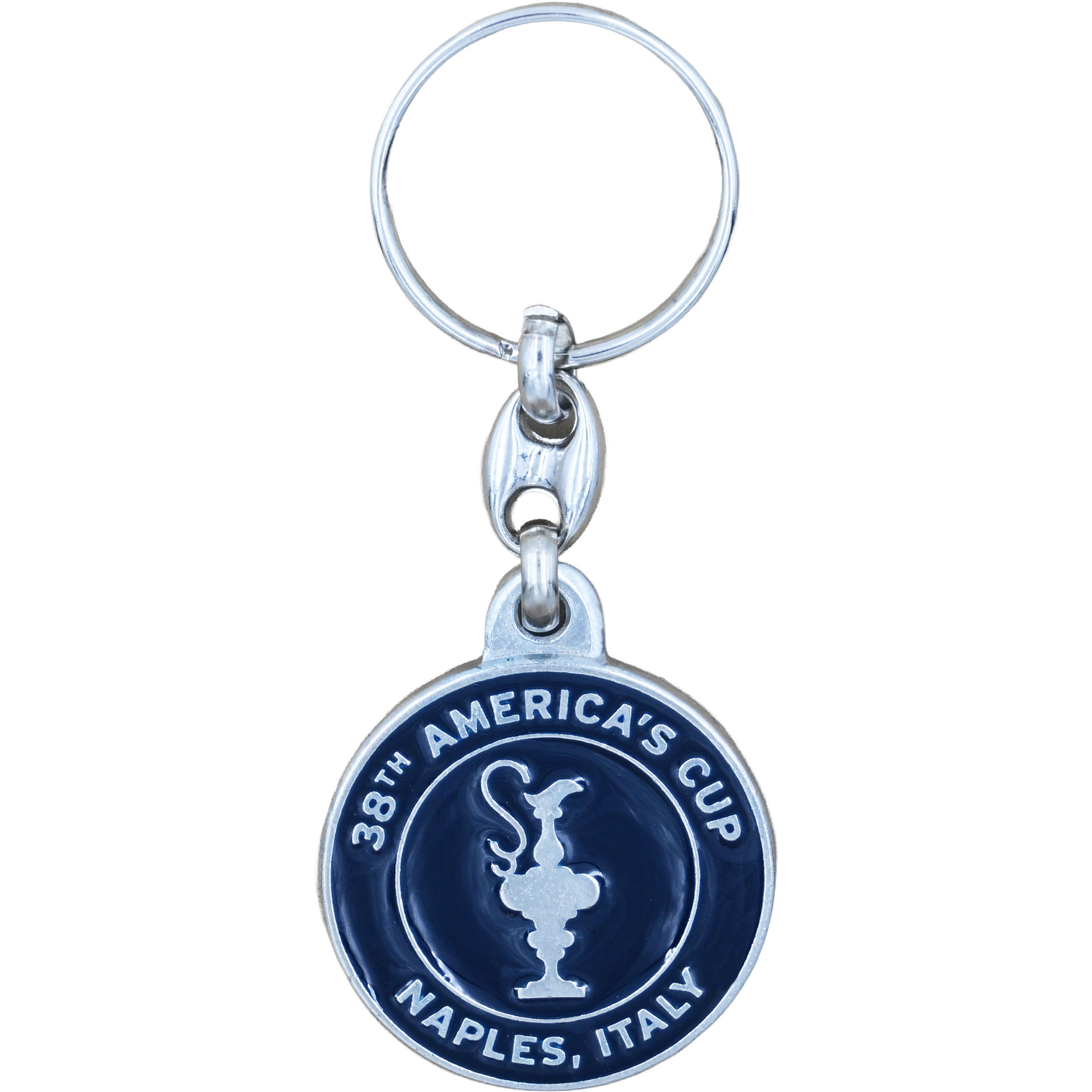 PORTACHIAVI AMERICA'S CUP 38 TONDO COPPA BLU NAVY IN METALLO SMALTATO