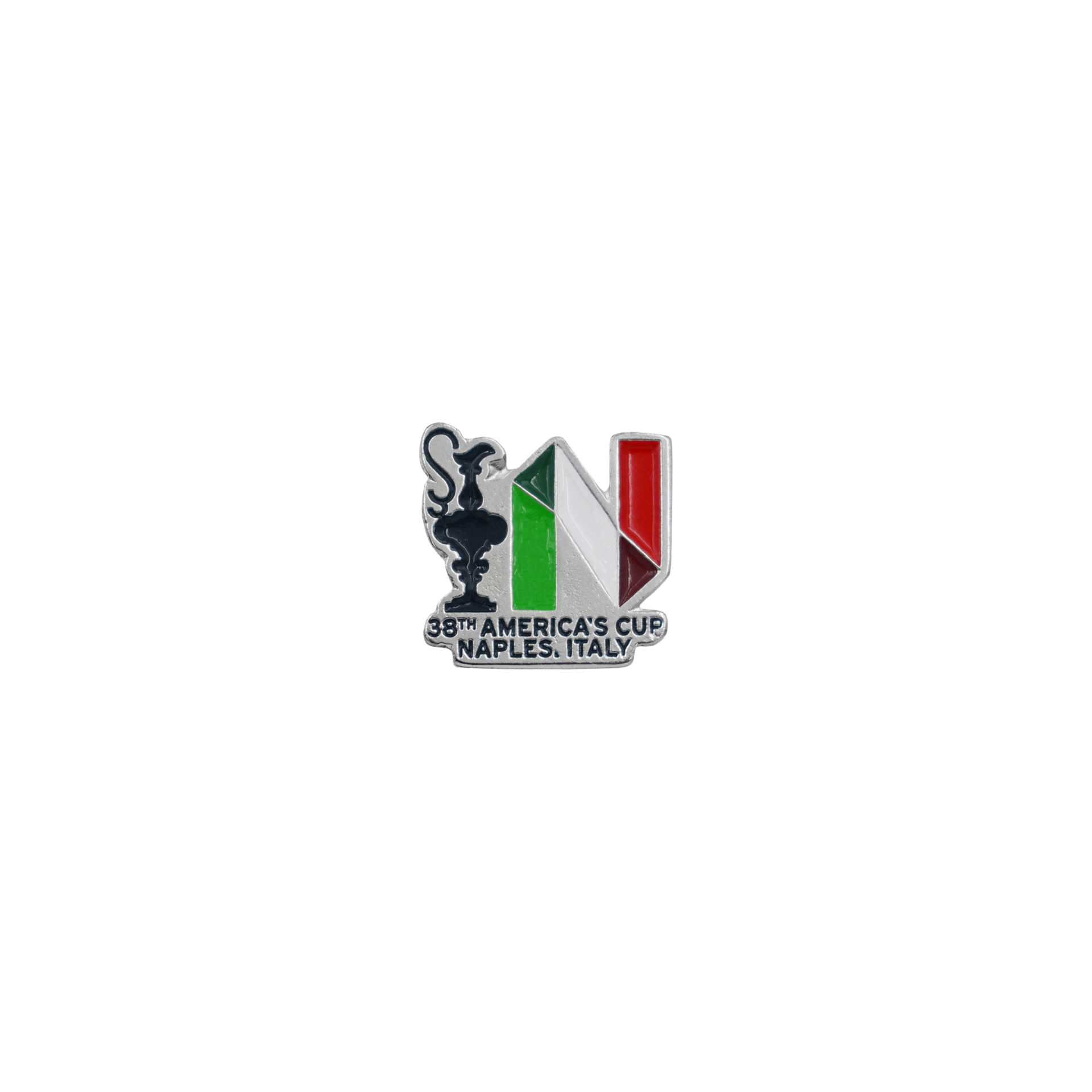 DISTINTIVO AMERICA'S CUP 38 SAGOMATO TRICOLORE IN METALLO SMALTATO