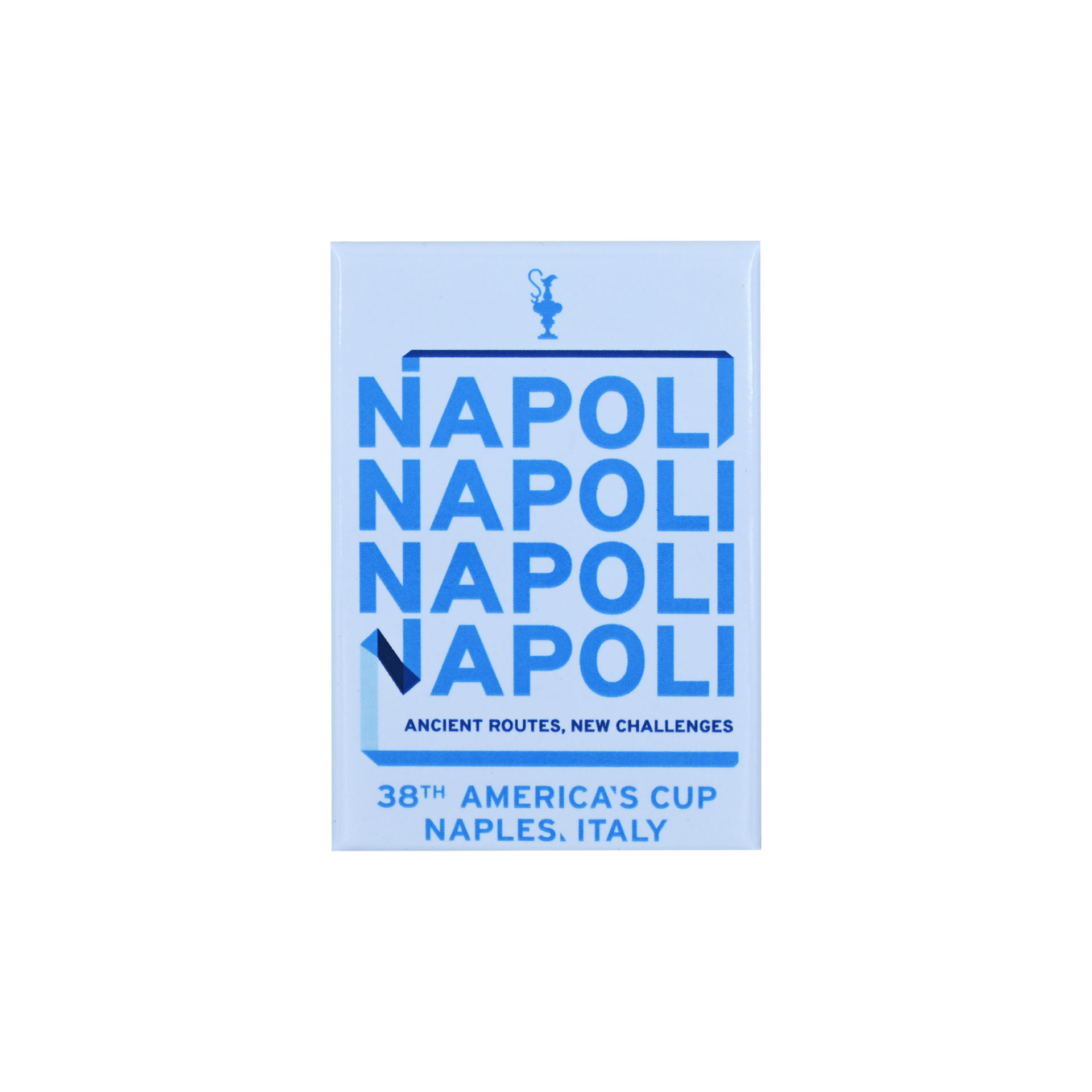 MAGNETE AMERICA'S CUP 38 RETTANGOLARE SFONDO BIANCO CON SCRITTA NAPOLI A