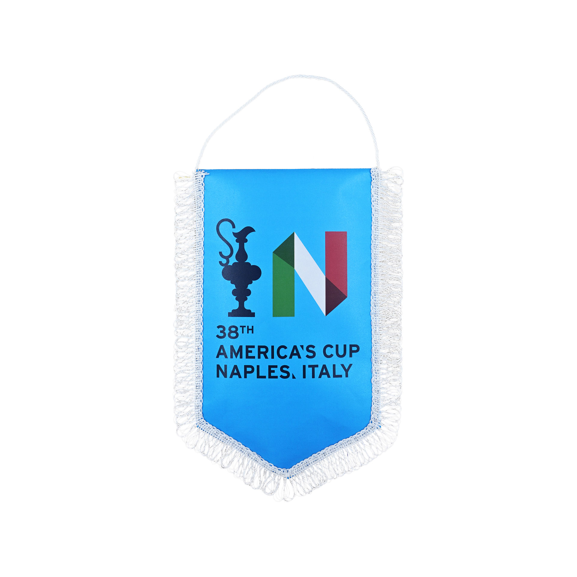 GAGLIARDETTO AMERICA'S CUP 38 PENTAGONALE CELESTE COPPA N E SCRITTA