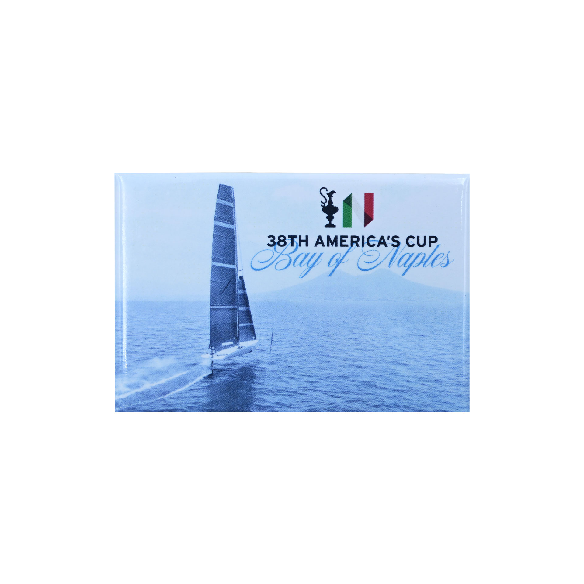 MAGNETE AMERICA'S CUP 38 RETTANGOLARE BARCA A VELA IN MARE CON SCRITTA B
