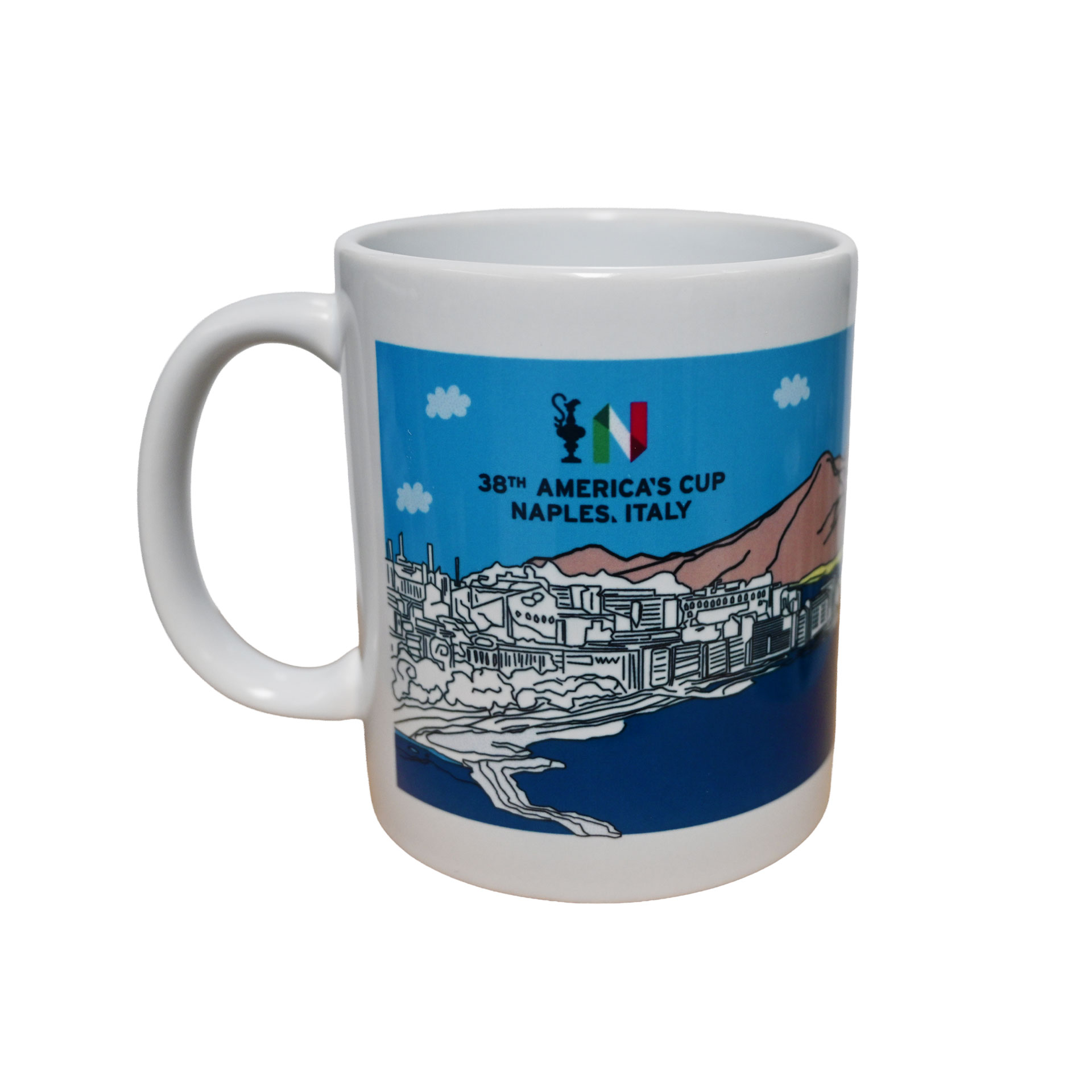TAZZA AMERICA'S CUP 38 BIANCA CON BARCA IN MARE NEL GOLFO DI NAPOLI IN C