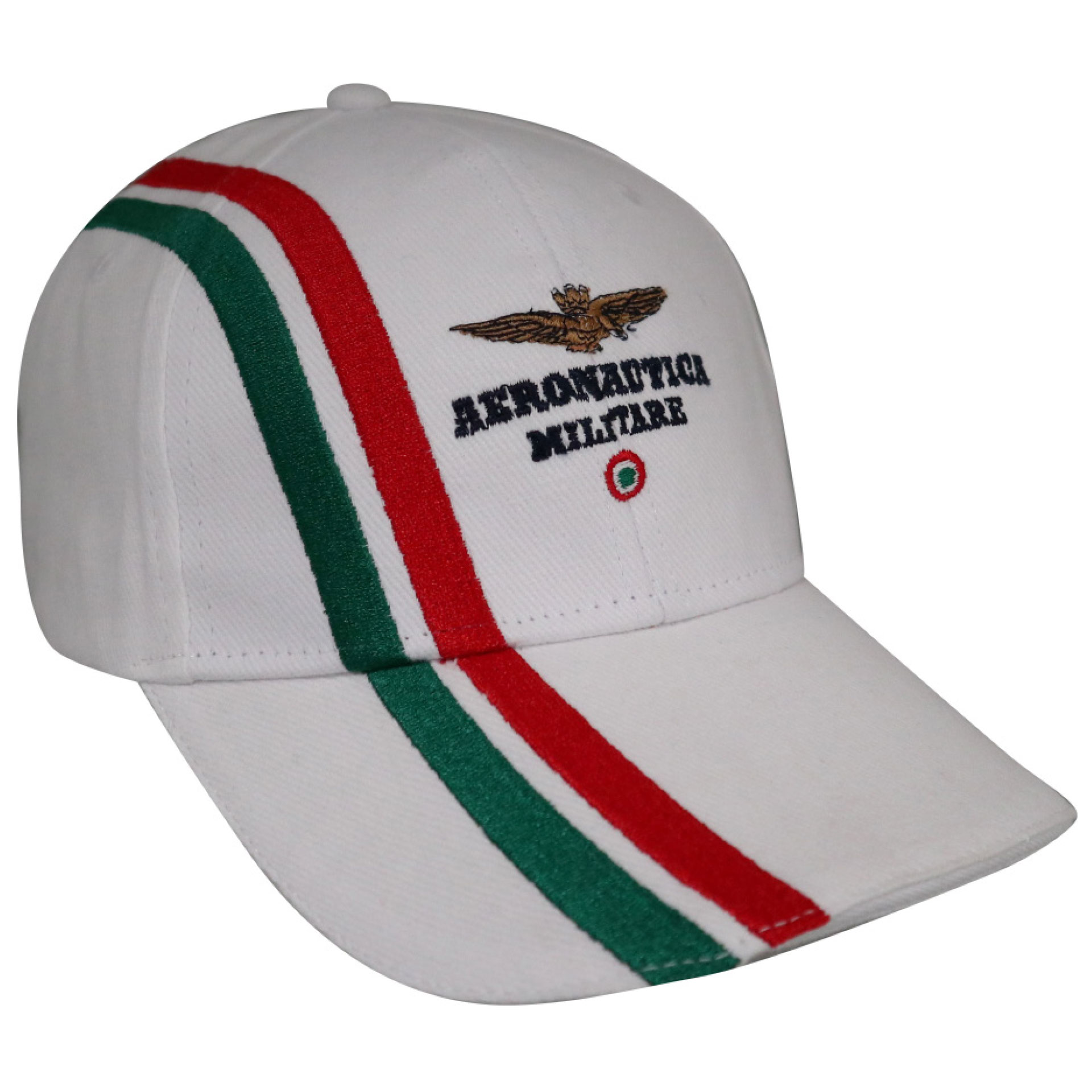 CAPPELLINO IN COTONE BIANCO TRICOLORE E LOGO AERONAUTICA MILITARE
